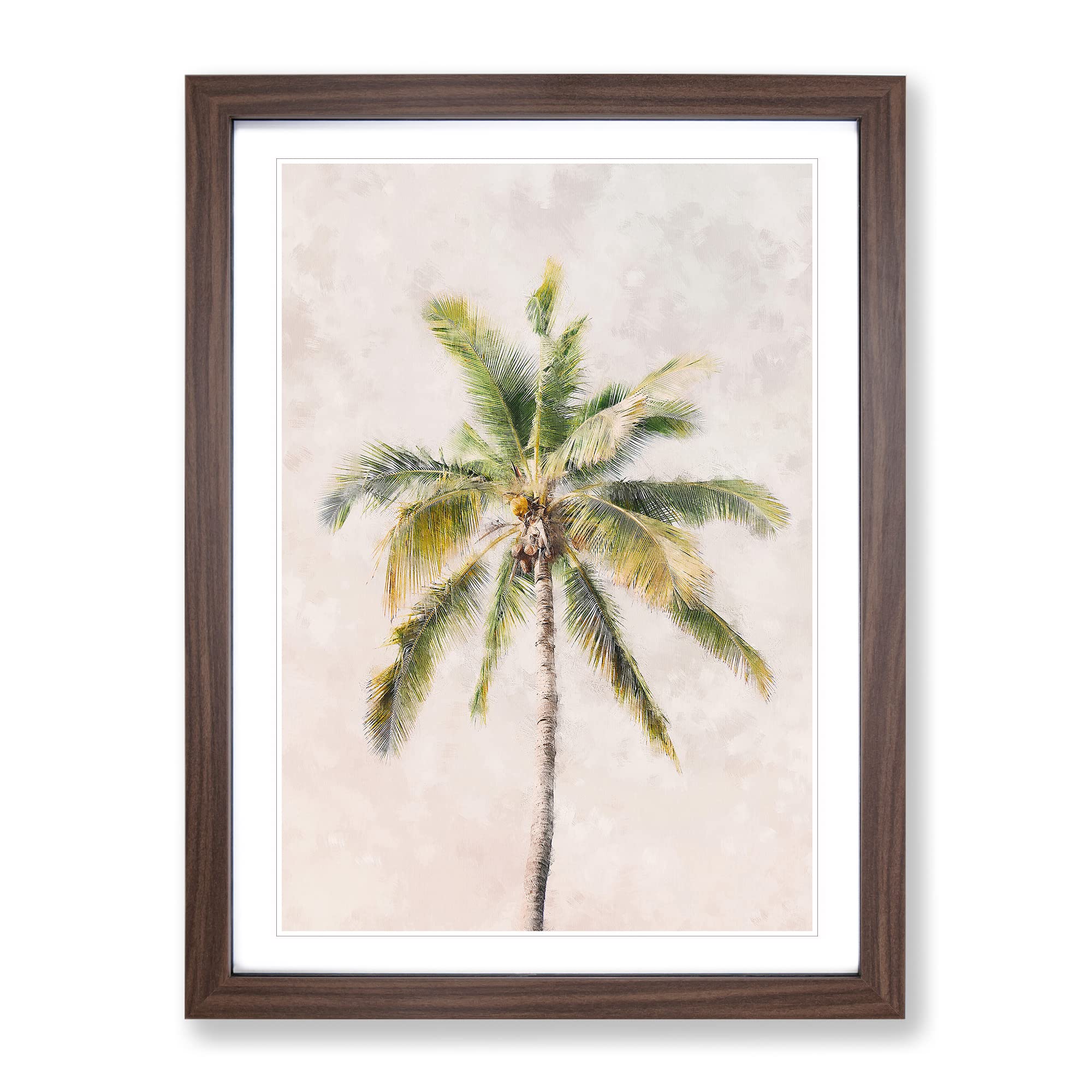 Cuban Palm Tree Painting Modern Framed Wall Art Print, Ready to Hang Picture for Living Room Bedroom Home Office Décor, Walnut A3 (34 x 46 cm)