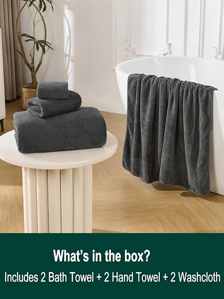 BXRBXR LARGE BATH TOWELS SET 6 PIECE, 2 BATHROOM TOWELS 30X60 INCHES, 2 HAND TOWELS, 2 WASHCLOTHS, SOFT ABSORBENT QUICK DRY MICROFIBER TOWELS FOR BATHROOM BEACH POOL GYM SPA, CHARCOAL GREY