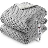 CAROMIO Heated Blanket Throw, Waffle Weave Electric Throw Blanket Fast Heating with LCD Controller, 6 Heat Levels & 4 Hour Auto Shut Off, ETL Certified, Machine Washable, Grey, 50" x 60"