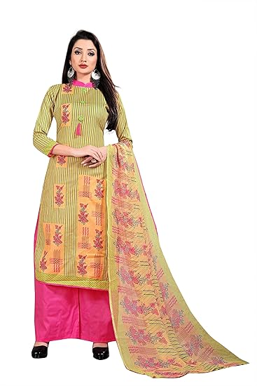 Anand presents cotton dress material beige and pink unstitched