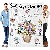Christian Throw Blankets for Women, Prayer Blanket With Wild Flowers, Bible Verse Blanket, God Says You Are, First Communion Gifts for Girls, Christian Gifts for Best Friend Sister Mom Grandma Woman