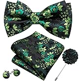 Barry.Wang Bow Ties for Men Floral Silk Pre-Tied Bowtie Pocket Square Cufflinks Set Formal Wedding Party Prom