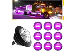BJZ 3/4'' LED Trailer Marker Clearance Lights Purple Round 12V Automotive Side Marker Turn Signal Tail Indicator Light Assemblies Waterproof for Trailer Truck ATV UTV RV Van Bus, 10Pcs w/Clear Lens