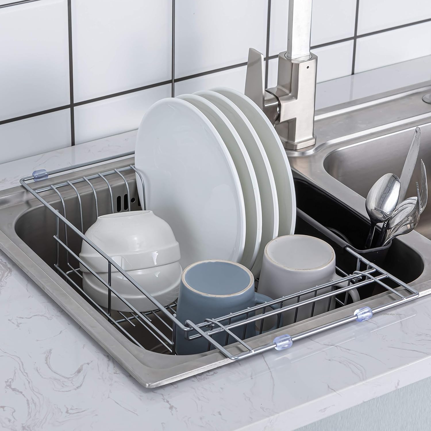 Amazon Com Premiumracks Expandable Over The Sink Dish Rack 304 Stainless Steel Durable Kitchen Dining amazon com