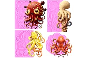 Mujiang Octopus Silicone Fondant Molds for Sugar Craft Cake Decoration Cake Topper Chocolate Candy Gum Paste Polymer Clay Set