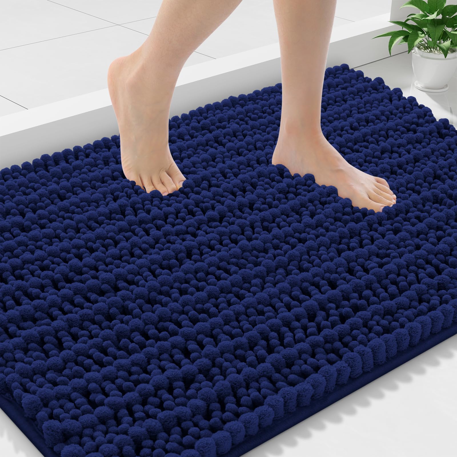 Photo 1 of Smiry Bathroom Rugs Mat 36x24, Extra Soft Absorbent Chenille Bath Rugs, Non Slip Rubber Backing Machine Washable Quick Dry Bath Mats for Bathroom Floor, Tub, Shower, Home Decor Accessories, Navy Blue