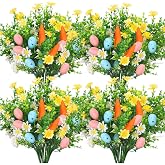 Yunlly 6 Pcs Easter Egg Stems Spring Berry Picks with Eggs Carrot Decoration Colorful Speckled Egg Picks Spring Floral Berry Stems for Easter Centerpiece Vase