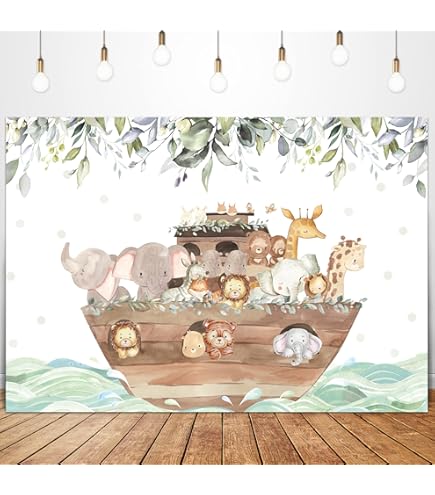 Oh Baby! 10x10ft Watercolor Noah's Ark Photo Backdrop - Eucalyptus & Ocean Animals Baby Shower Decor