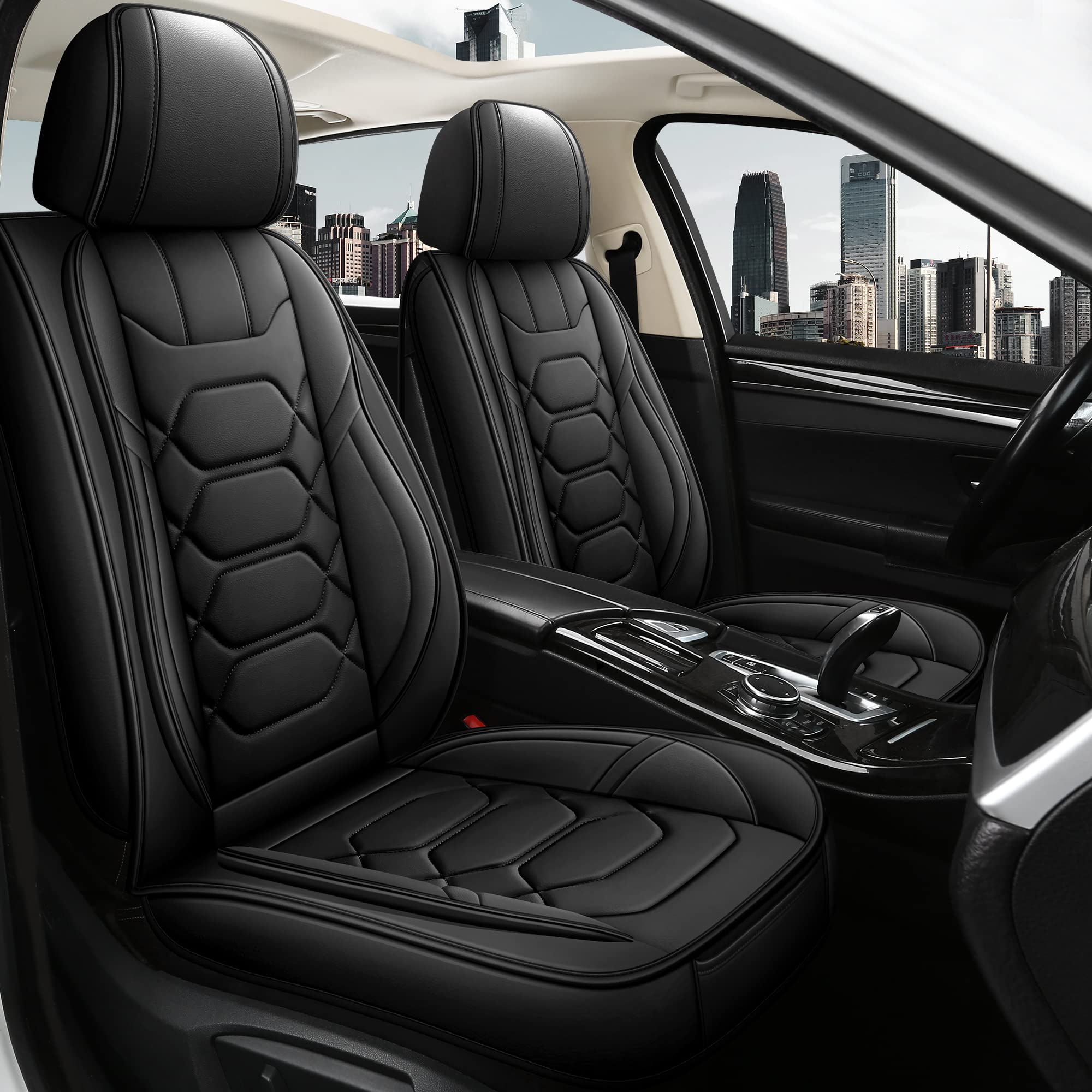 Photo 1 of Pariitadin Leather Car Seat Covers Full Set, Waterproof Faux Leather Seat Covers for Cars, Non-Slip Car Interior Covers Universal Fit for Most Cars Sedans Trucks SUVs, Black