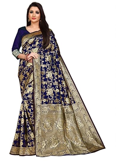 Divaastha Navy Blue Jequard Floral Saree with Blouse Piece (VHF103NBLUE)