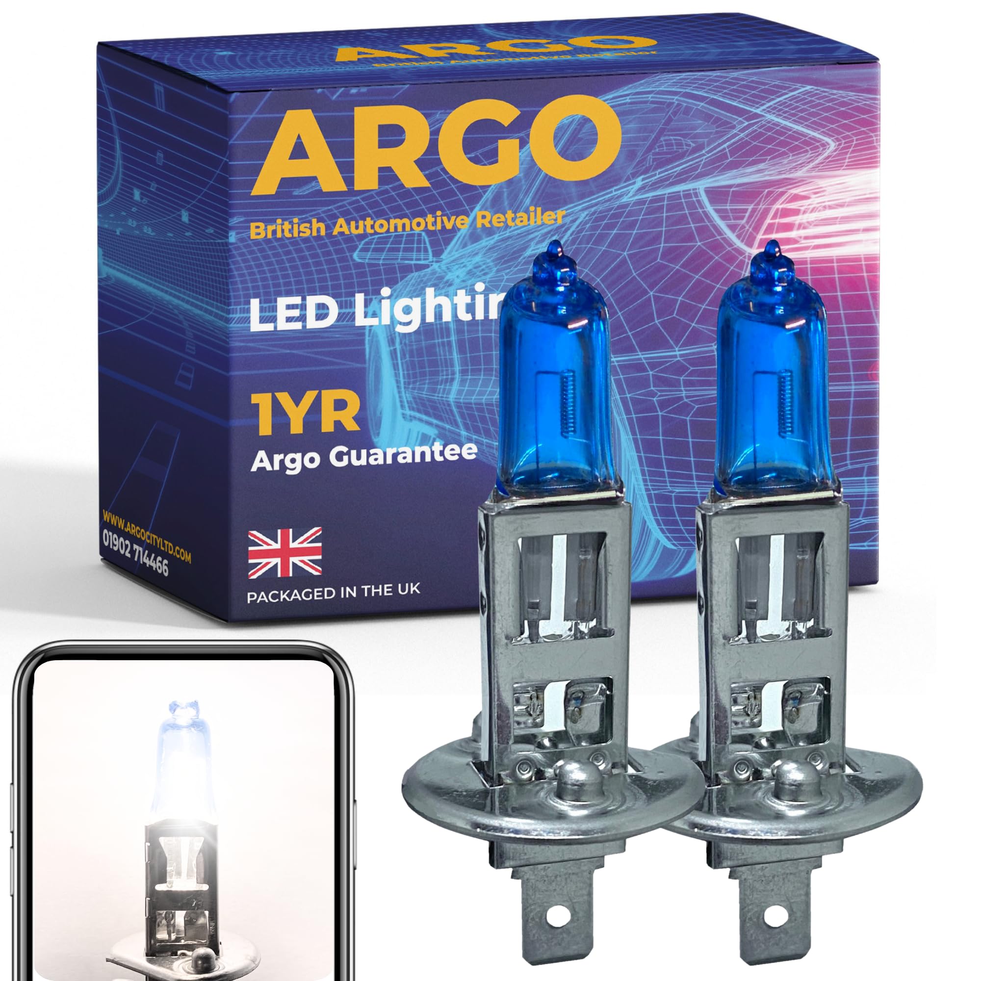 Argo H1 Headlight Bulb 24V Xenon White 6000k Super Bright Replacement h1 Bulb 448 P14,5s Lorry Truck HGV Front Fog Light Lamp Main Dipped High Low Beam Upgrade Halogen H1 Bulbs