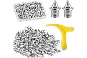 QOOWFEANIG 200pcs Track Spikes 1/8 Inch Stainless Steel Pyramid Shoe Spikes with 1pcs Spike Wrench Sturdy Cross Country Spike