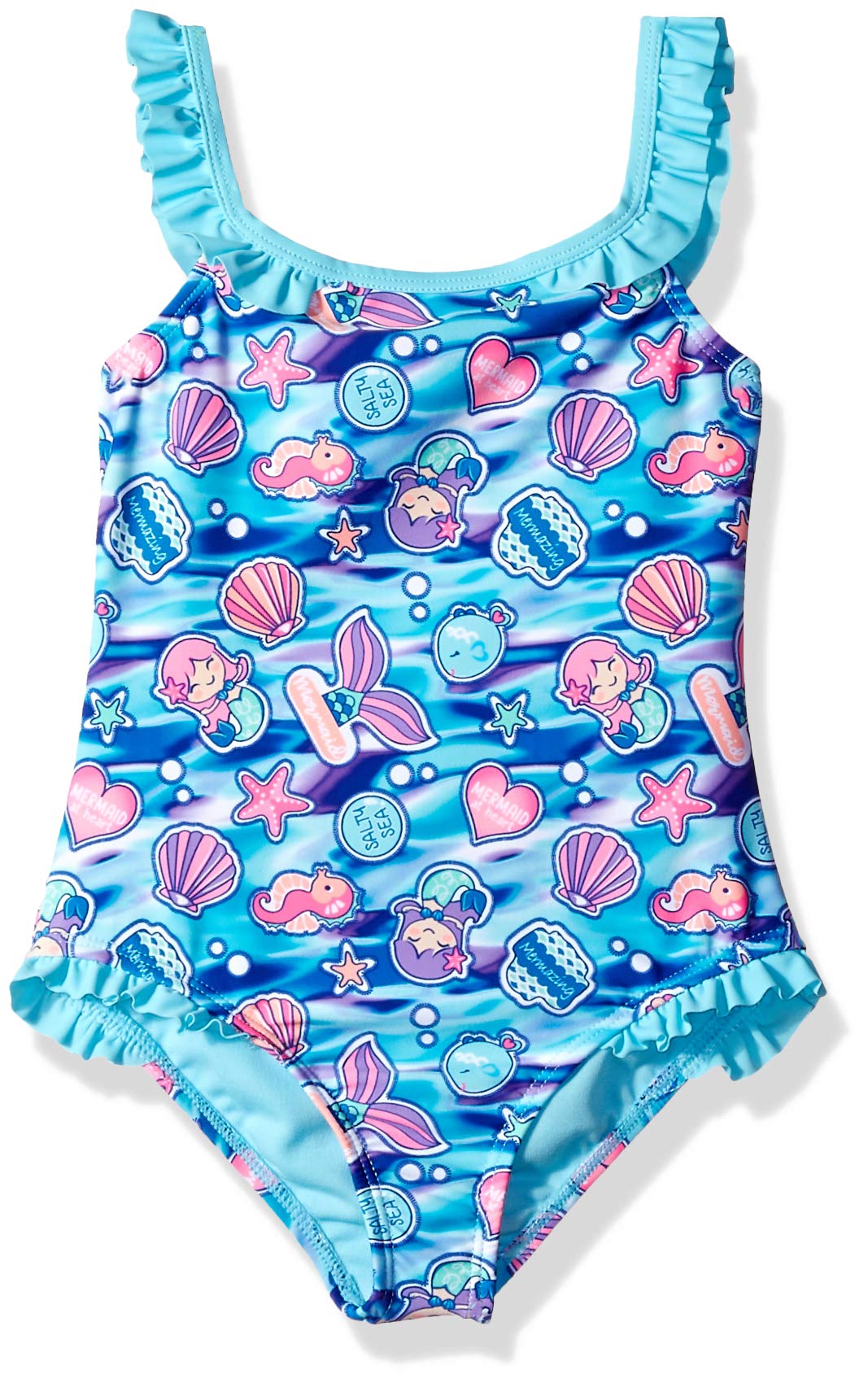 Angel Beach Little Girls Mermaid Print One Piece Swimsuit with Ruffles