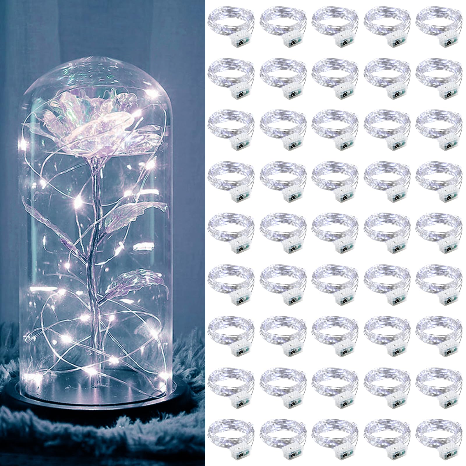 ZGWJ 50 Pack Fairy Lights Battery Operated, 7ft 20 Mini LED Fairy String Lights Silver Wire 3 Modes for DIY, Parties, Wedding, Bedroom, Halloween Christmas Decoration Silver White Image