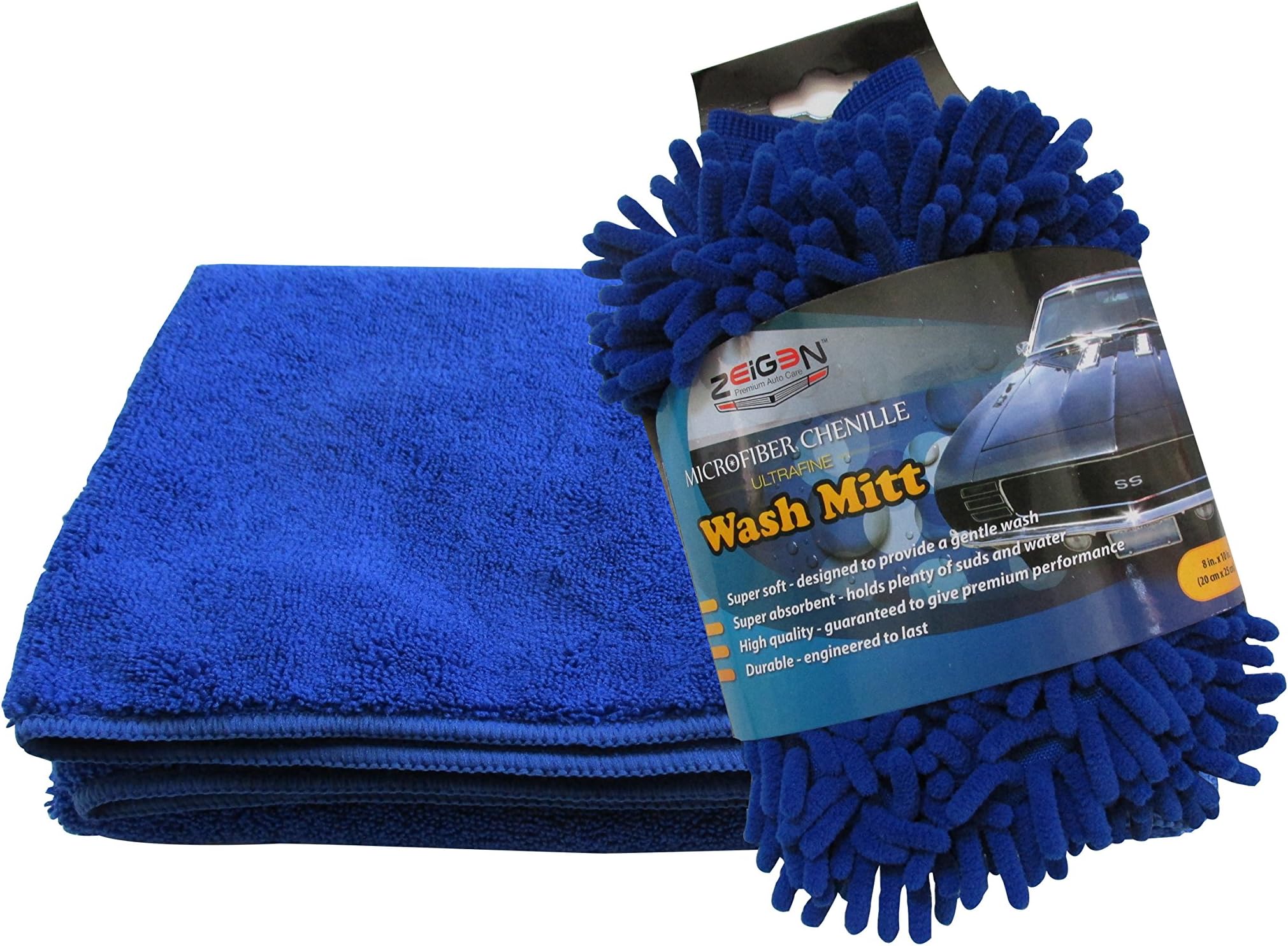 Zeigen Microfiber Car Wash Mitt and Drying Towel Combo