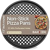 Non-Stick Pizza Pan with Holes - 13-Inch Perforated Pizza Crisper Carbon Steel Pizza Pan - 1 Round Pizza Trays PFOA PFOS and PTFE Free