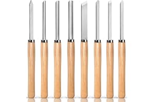 Hanpex 8 Piece Heavy Duty Wood Turning Chisel Set, Lathe Chisel Cutting Tools, (3) Gouge (1) Round Nose (1) Spear Point (2) S