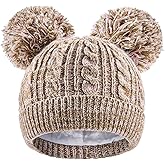 Century Star Kids Toddler Winter Hat- Satin Lined Beanie with Pom Pom Warm Knit Cap for Girls Boys One Size