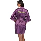 Women's Silky Bride Bridesmaid Kimono Robes Short Getting Ready Robe with Gold Glitter