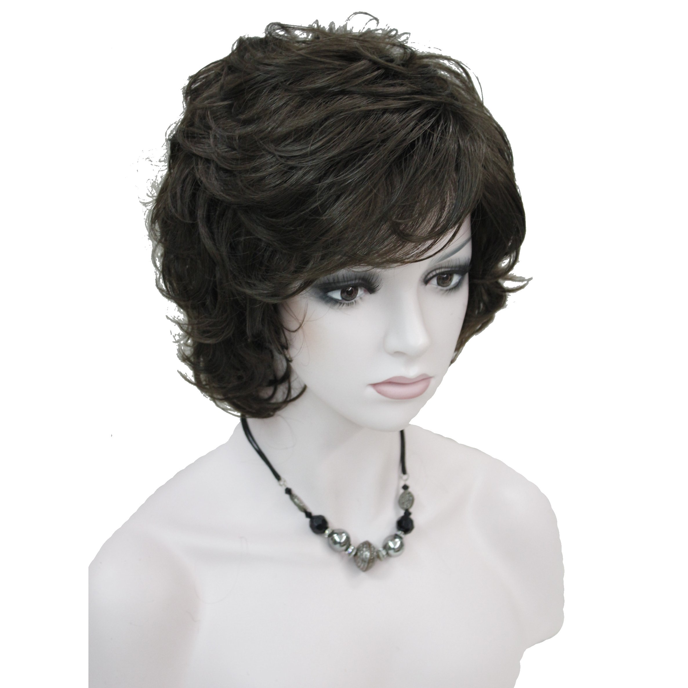 Lydell Women's Short Wavy Curly Wig Synthetic Hair Full Wig 6 inches (#6 Chestnut) โ image 1