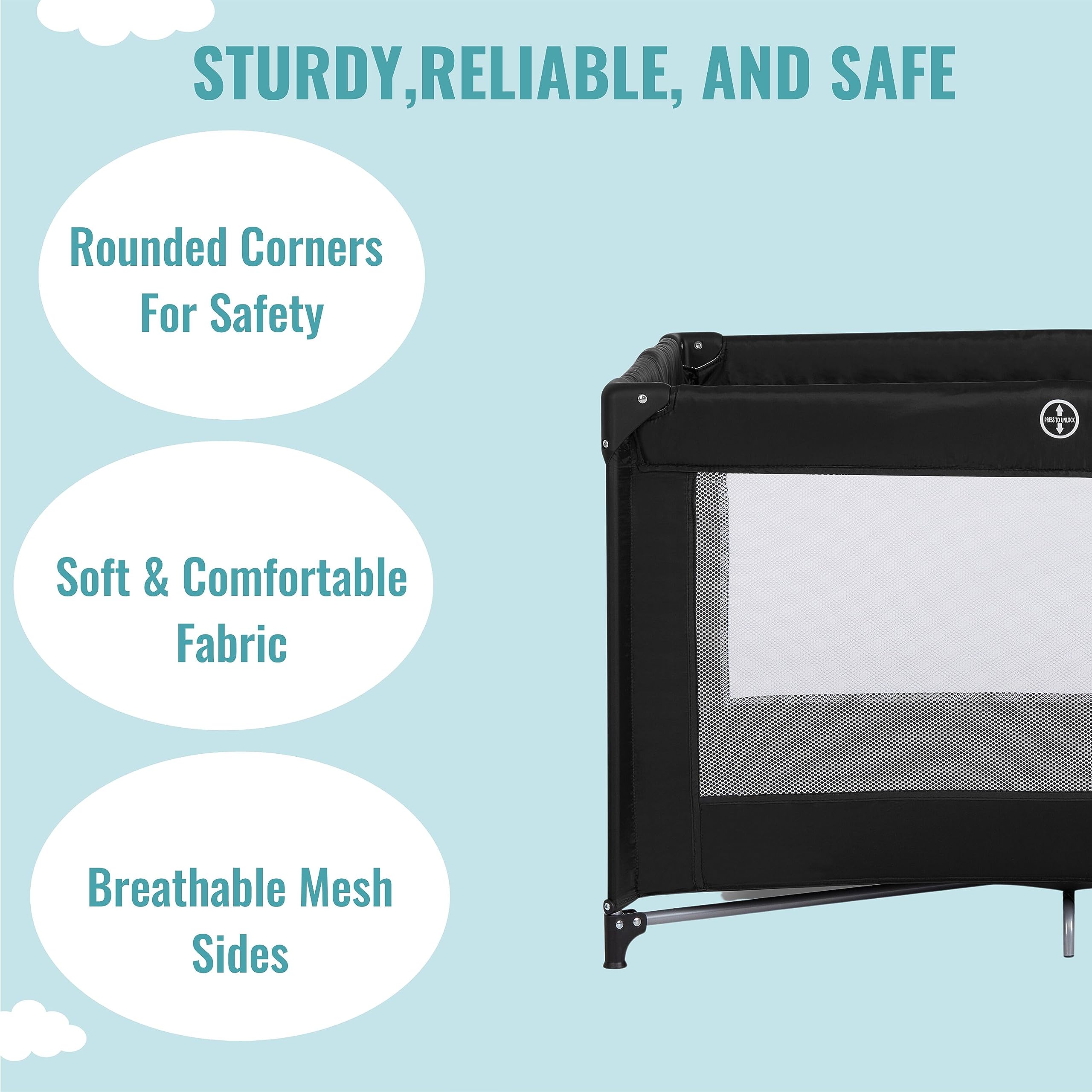 Dream On Me Zazzy Portable Playard with Bassinet in Black, Lightweight Packable and Easy Setup Baby Playard with Mattress and Travel Bag