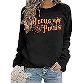 MNLYBABY Halloween Sweatshirt for Women Hocus Pocus Shirts Long Sleeve Black Cat Shirt Halloween Pullovers Sweatshirts Tops