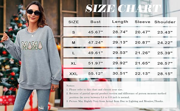 DUTUT WOMEN’S MAMA CHRISTMAS SWEATSHIRT – LONG SLEEVE TOP, MERRY CHRISTMAS TREE CAKE DESIGN, LIGHT GREY