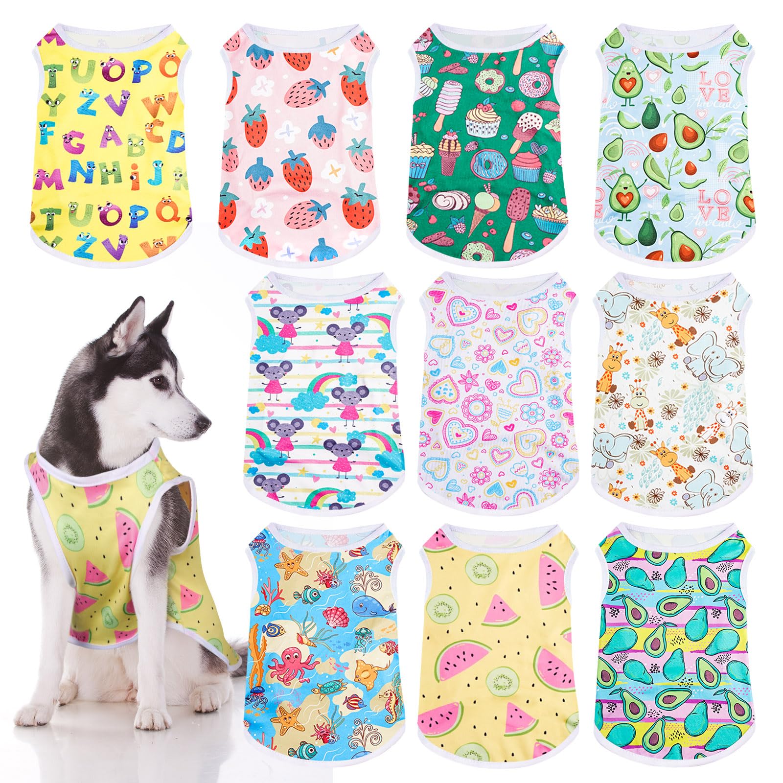 Photo 1 of Saintrygo 10 Pcs Lovely Puppy Shirts Print Dog Clothes Breathable Summer Pet Cartoon Dog Shirt Clothes Sweatshirt for Puppy Cartoon Shirt Sweatshirt to Cat(X-Large)