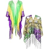 BOARDFEB 2 Pcs Mardi Gras Shawl Scarf Poncho Outfits for Women Mardi Gras Outdoor Party Holiday Masquerade Accessories