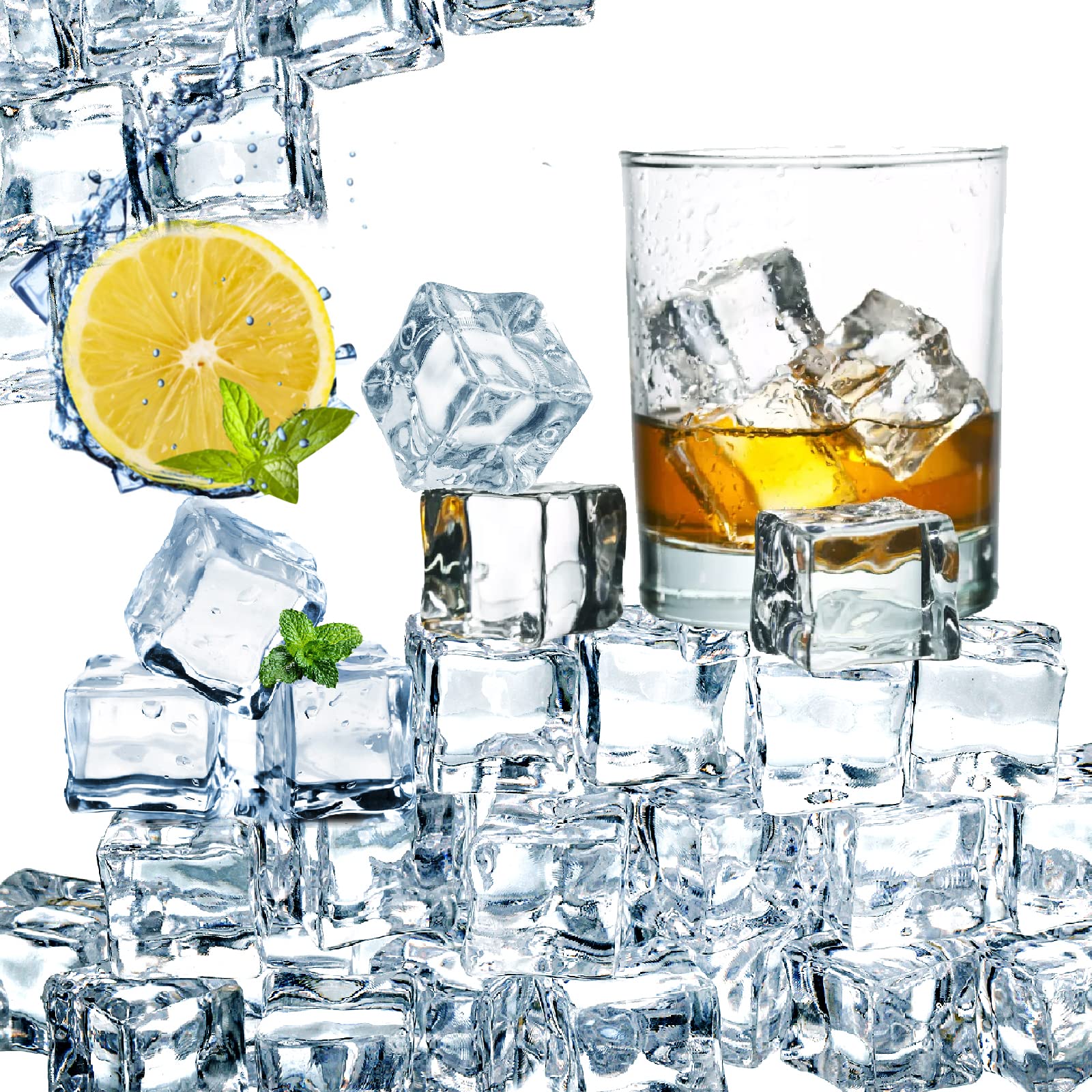 Hacaroa 150 Pack Clear Fake Ice Cubes, 0.7" (18mm) Acrylic Decorative Ice Rocks Square Artificial Crystals Vase Rocks for Home, Wedding Decoration, Vase Fillers, Photography Props, Party Table Scatter