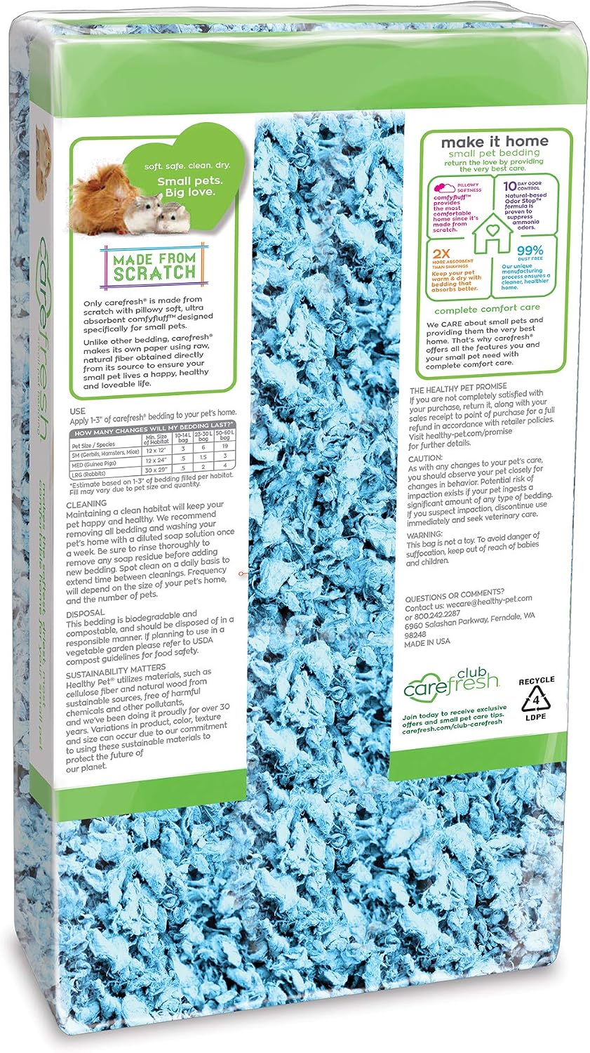 Carefresh 99% Dust-Free Blue Natural Paper Small Pet Bedding with Odor Control, 10 L - Image 3