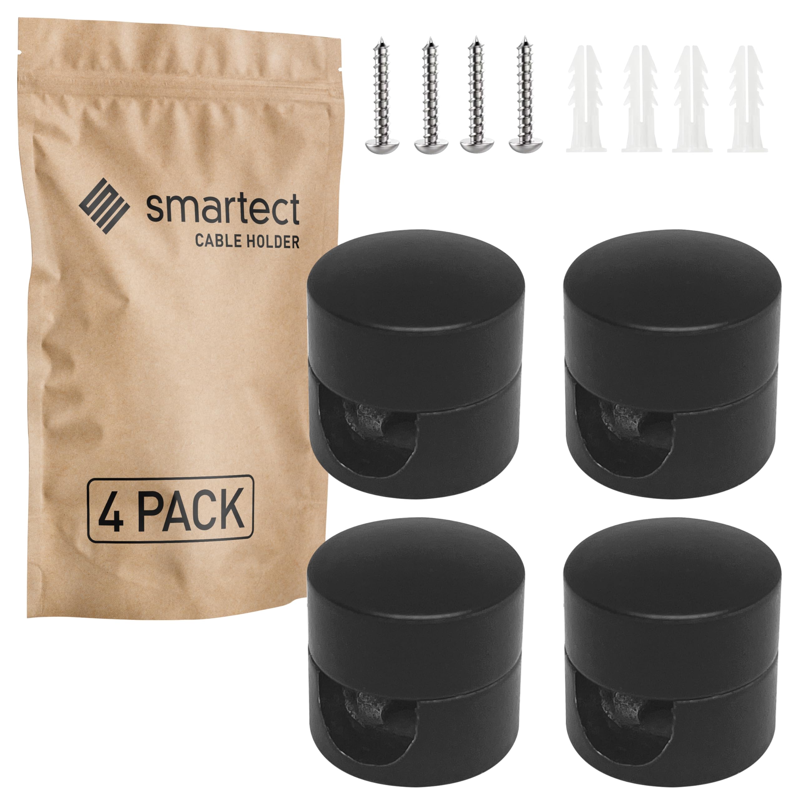 smartect Aluminium Wall and Ceiling Pins [4 Pieces, Black] Cable Decentralizer with wall Plugs and Screws Included, Ceiling Light Hook for Your DIY Project