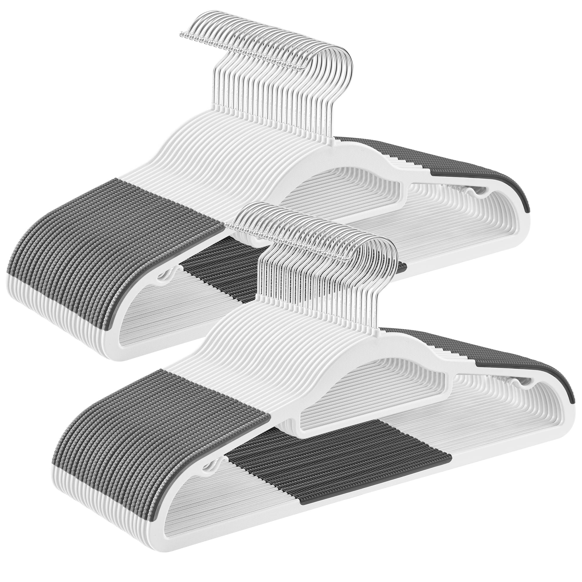 SONGMICS Pack of 50 Coat Hangers, Heavy-Duty Plastic Hangers, Clothes Hangers, White and Dark Gray UCRP020W02 Image