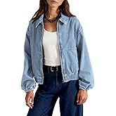 Yeokou Womens Oversized Jean Jacket Zip Up Long Sleeve Casual Denim Coats with Pockets