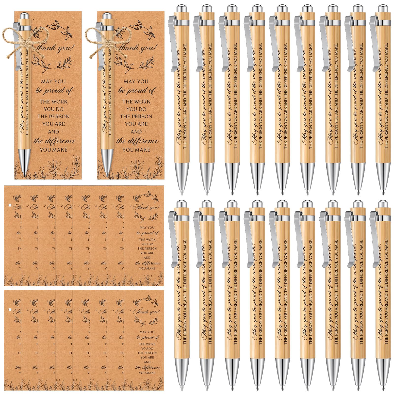 Sinmoe 15 Sets Thank You Gifts Employee Appreciation Gifts Include Motivational Quote Ballpoint Pens Thank You Card and Rope for Women Men Teacher Staff Colleague Volunteer Coworker(Classic Style)