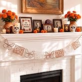 HunnmingRe 96 Pcs Felt Day of The Dead Papel Picado Banner, Beige | Día de los Muertos Altar Decor, Sugar Skull Marigold Butterfly Hanging Garland for Mexicanas Party, Cinco de Mayo