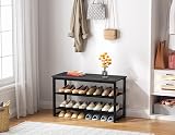SIMPDIY 3 Tier Shoe Rack with Wooden Shelf Black 150kg Load Capacity view 6