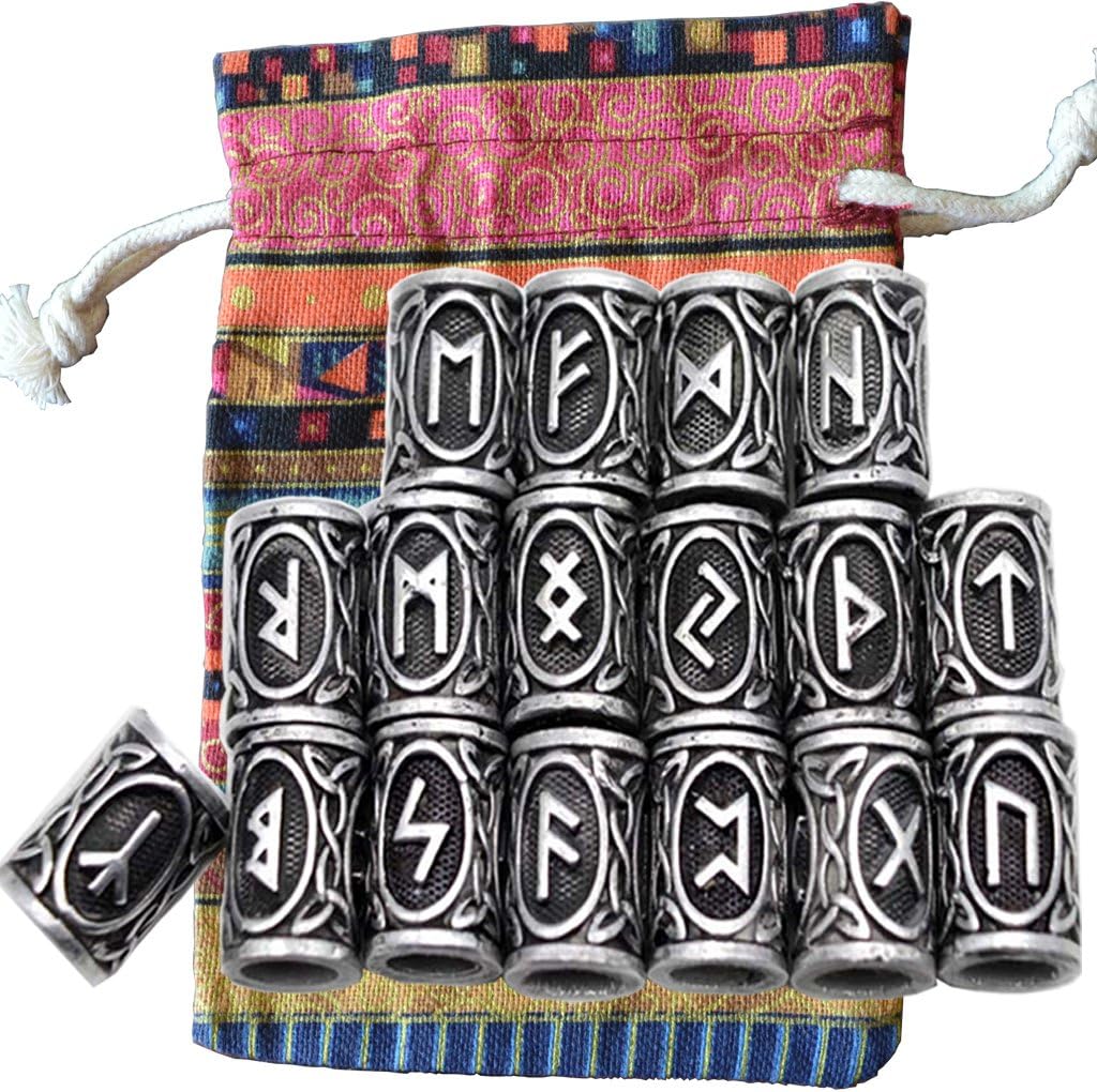 24pcs/Kit Norse Vikings Runes Beard Beads Hair Beads Paracord Pendants &Bracelets DIY