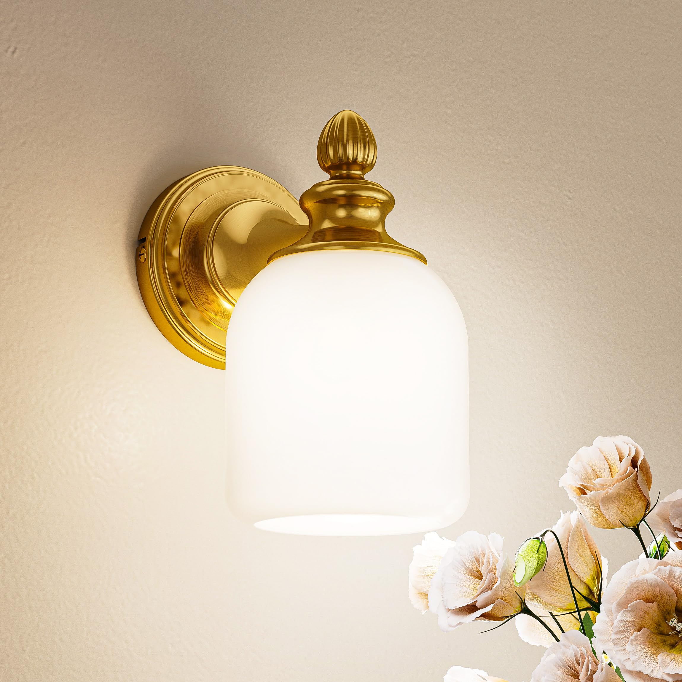 Photo 1 of Keonjinn Gold Bathroom Light Fixtures, 1-Light Vintage Vanity Lights for Mirror with Frosted Glass Shades, UL Listed E26 Base(Bulbs Not Included), Reversible Lighting Fixtures for Bedroom, Hallway