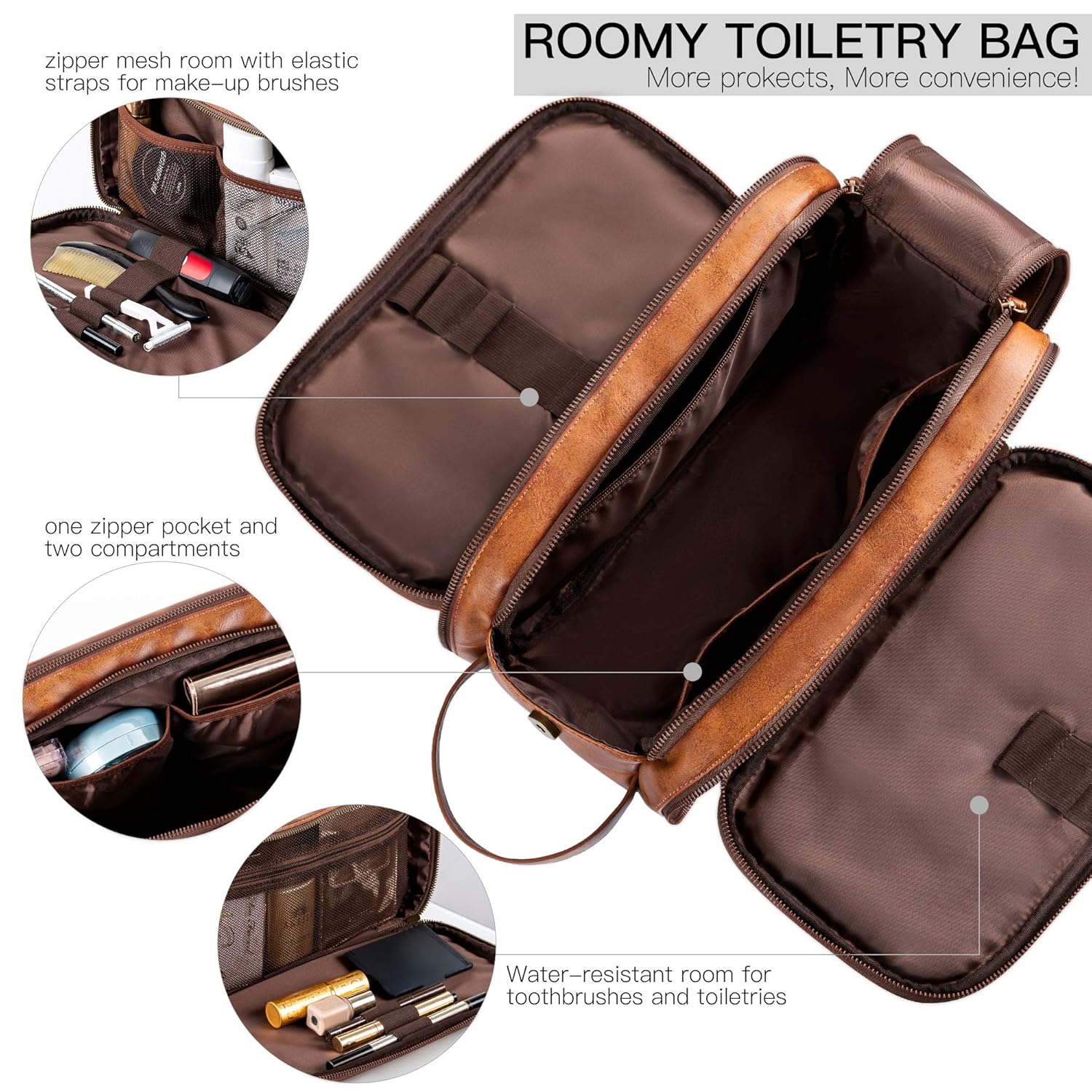 Elviros Toiletry Bag for Men, Large Travel Shaving Dopp Kit Water-resistant Bathroom Toiletries Organizer PU Leather Cosmetic Bags : Beauty