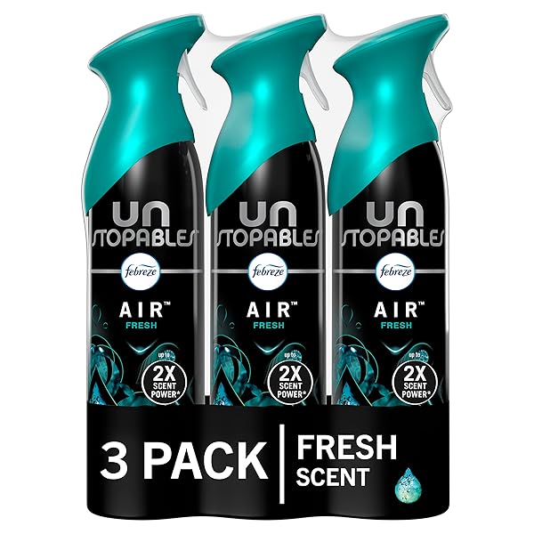 FEBREZE AIR MIST AIR FRESHENER SPRAY, ODOR-FIGHTING ROOM SPRAY, AIR FRESHENERS FOR HOME AND BATHROOM AND KITCHEN, AEROSOL CAN, UNSTOPABLES FRESH SCENT, 8.8OZ, 3 COUNT