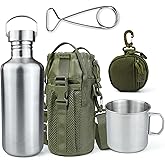 42oz Stainless Steel Water Bottle with 24oz Camping Cup & Carry Bag | Wide Mouth,Bushcraft Gear,Survival Water Bottle,for Outdoor Hiking Self-Reliance