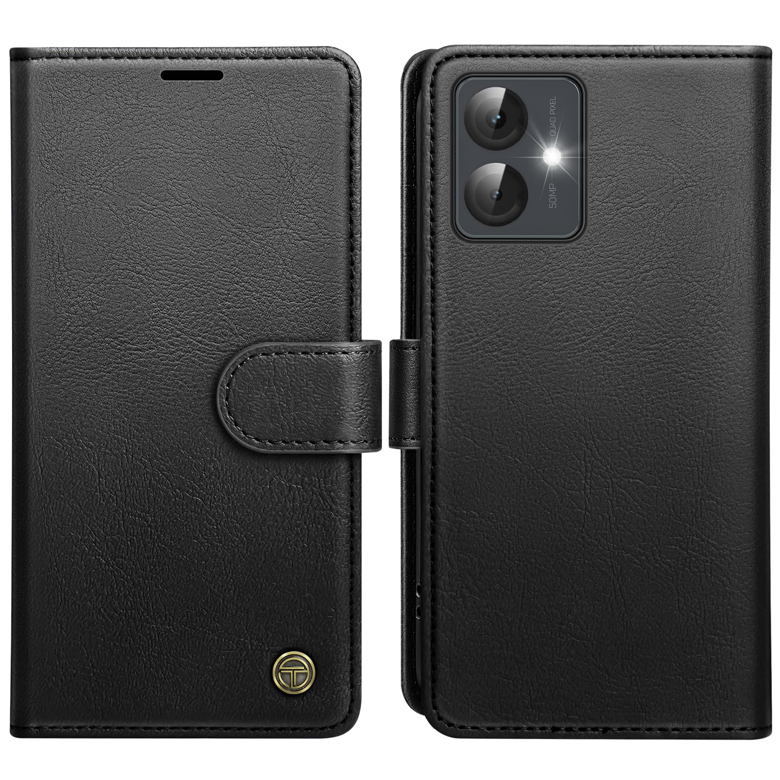 AIMOYU for Motorola Moto G14 Case, Flip Wallet Leather Phone Case with [4 Card Slots] [Kickstand] [RFID Blocking] Magnetic Protective Shockproof Cover for Motorola Moto G14 Phone Case - Black