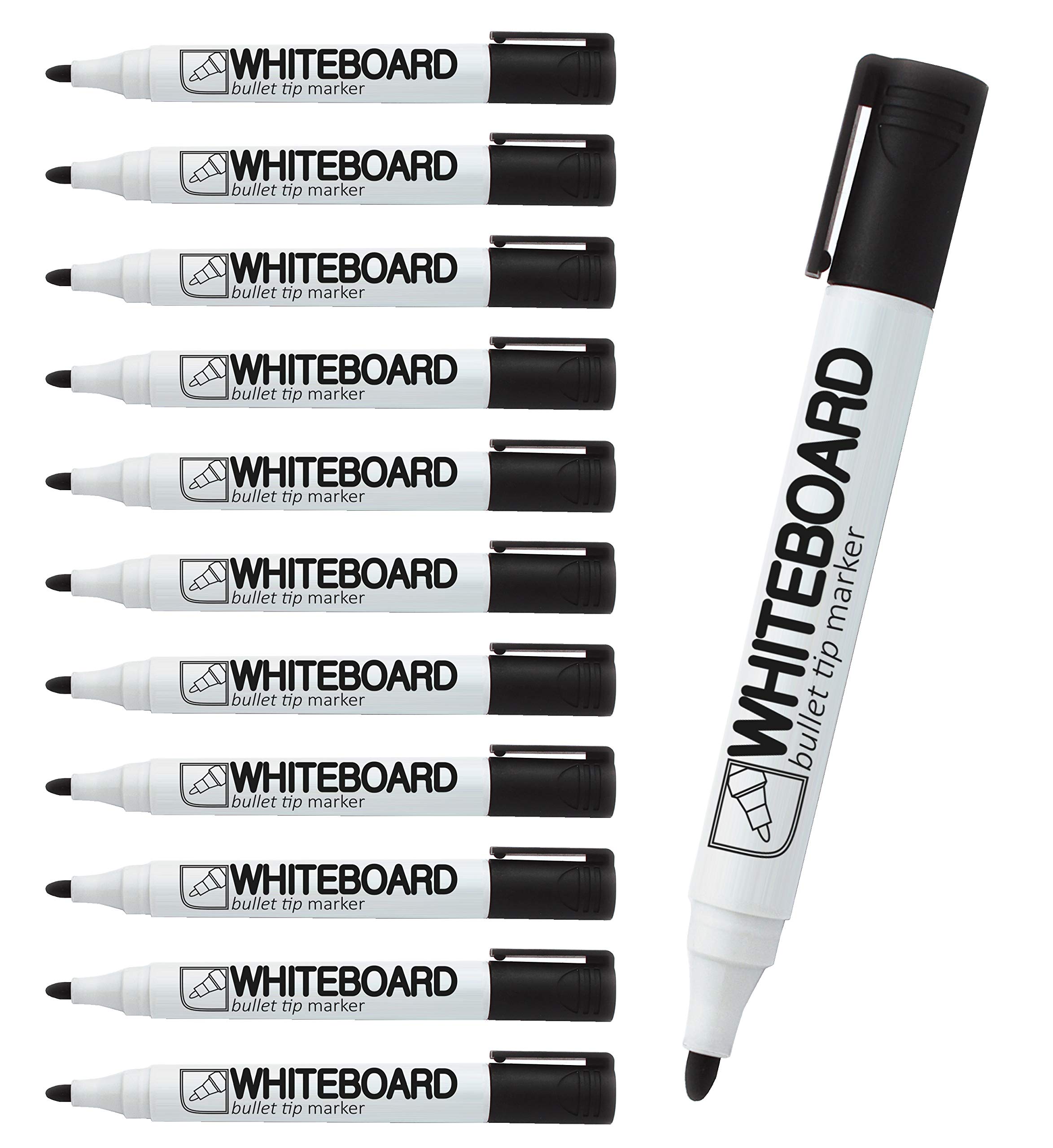 CROWN Drywipe Markers Bullet Tip Markers - Pack Of 12 - Dry Erase Ink - Black - 2mm Line