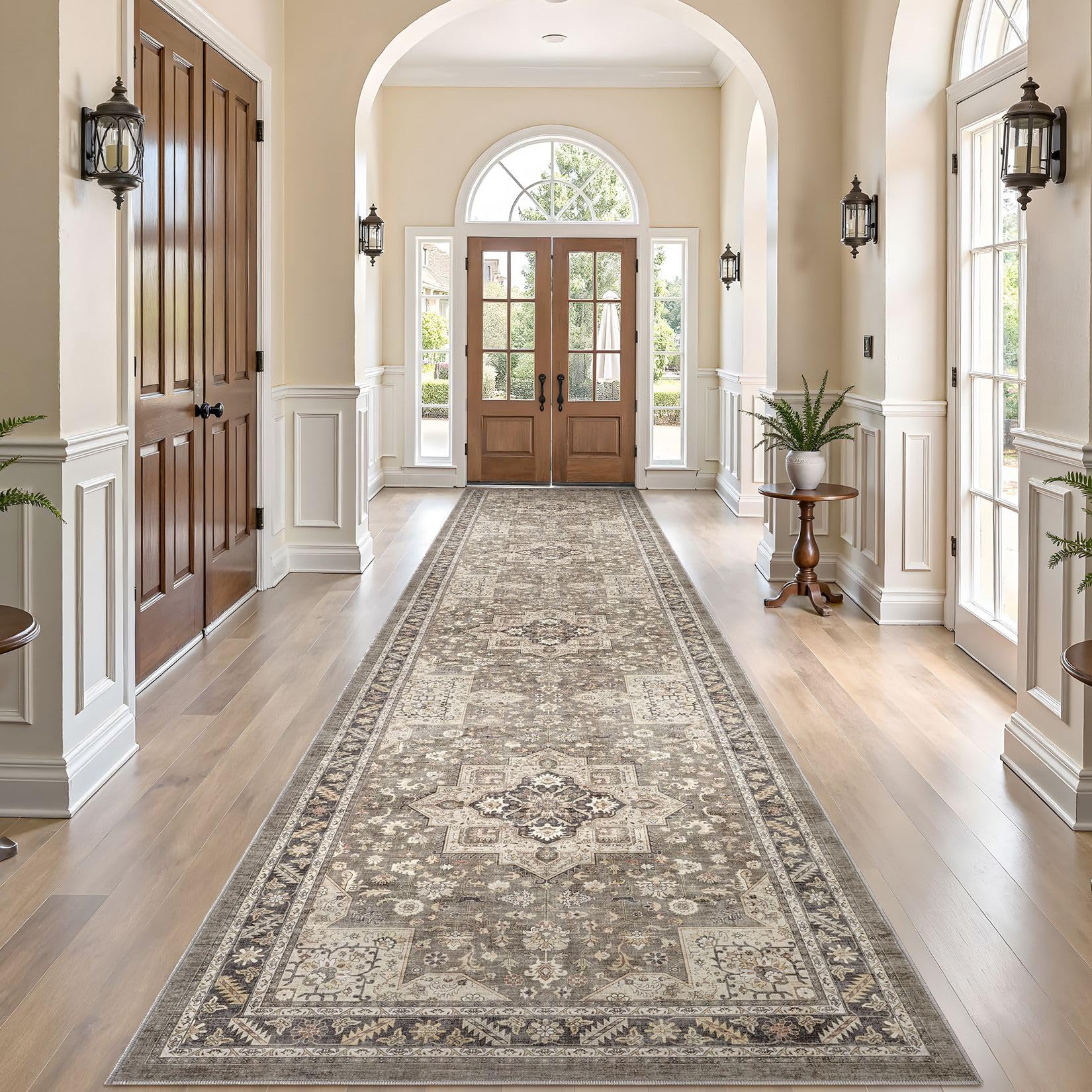 Photo 1 of Vintage Hallway Runner Rug 3x14: Large Soft Washable Entryway for Kitchen Laundry Room Non-Slip Backing Runner for Entrance Living Room Bedroom Bathroom - Brown