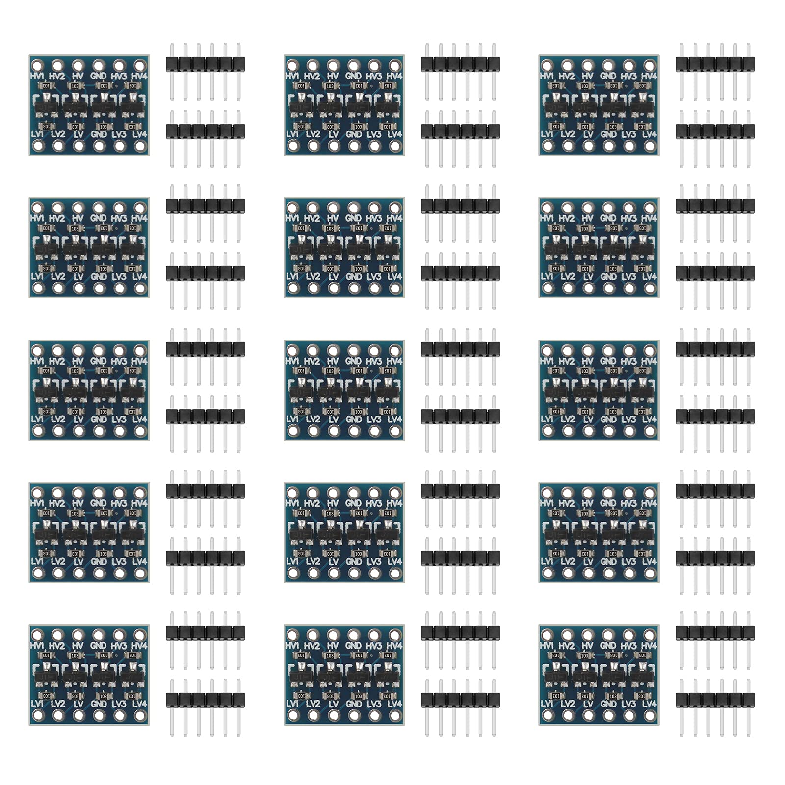 Haisheng 15PCS 3.3V to 5V Converter 4 Channels - Level Converter Bi-Directional Shifter Module Logic Level Converter 3.3V to 5V with 30PCS 6Pin Header for Arduino