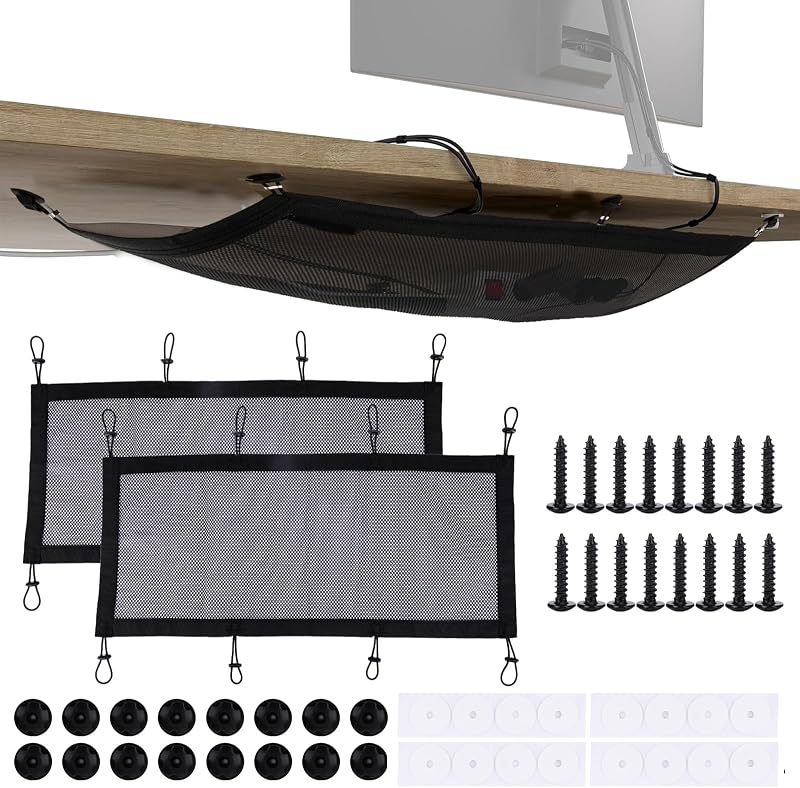 Miawtro Under Desk Cable Tray 30x70cm Flexible Management 16 Buckles Screws