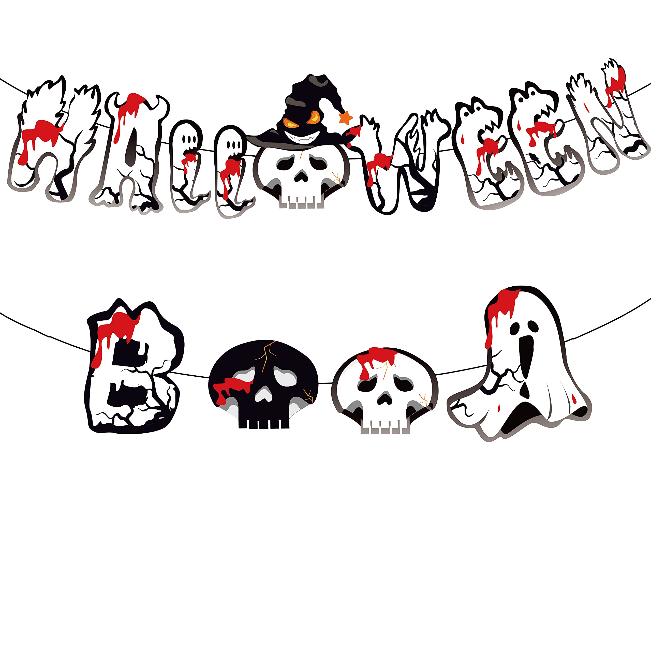 Photo 1 of  PCS Halloween Paper Banner White Ghost Scary Banner Hanging Bunting Party Decoration