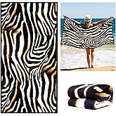 Vimorco Leopard Beach Towel, Zebra Beach Towel, Cotton Blend Soft Velour Camping Towel for Women Girls Kids,Absorbent Pool,Bath,Swim,Yoga,Spa,Gym,Hiking,Travel Vacation Towel, 30 x 60 Inch