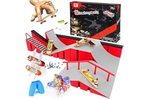 Hamino 9 in 1 Fingerboard Skate Park Ramp Kit, Finger Skateboards Toys with Skates Sports Shorts Tool Kit, Mini Fingerskateboards Training Props Interactive Freestyle Skate Game for Kids Adults（C）